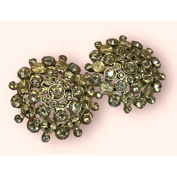 Vintage Signed Givenchy Yellow Rhinestone Earrings Starburst Round Pierced - Picture 4 of 7